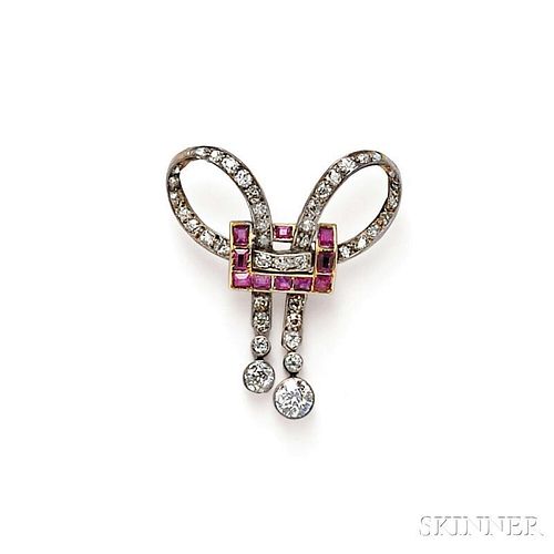 Ruby and Diamond Bow Brooch