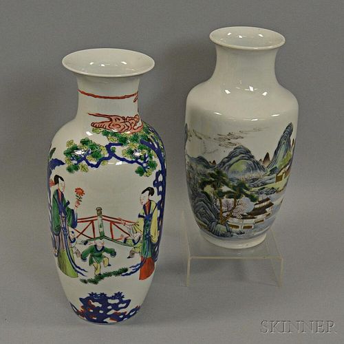 Two Enameled Porcelain Vases