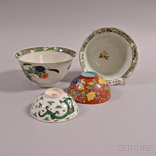 Four Enameled Porcelain Bowls