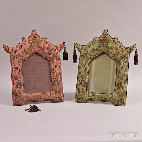 Two Embroidered Silk Picture Frames