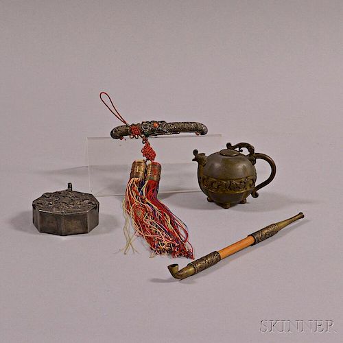 Two Bronze Water Droppers and Two Metal Items