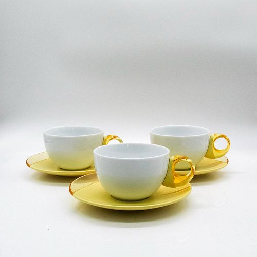 3 Guzzini Cappuccino Cup and Saucer Sets, Creamy Yellow
