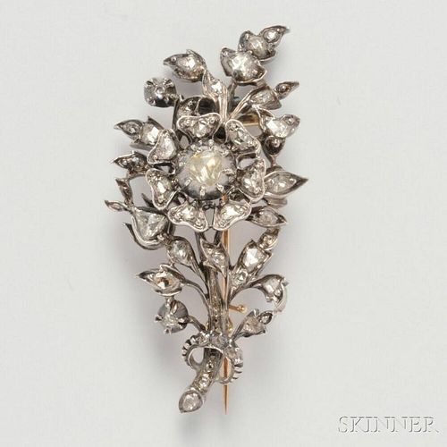 Antique Rose-cut Diamond Flower Brooch