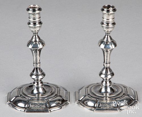 Pair of English Georgian style silver tapersticks
