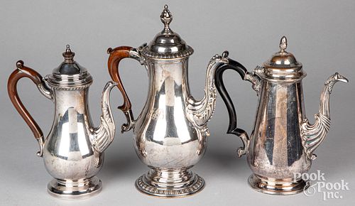 Three silver plated coffee pots