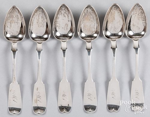 Six Boston coin silver tablespoons