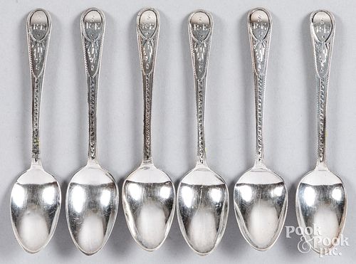 Six bright cut English silver teaspoons