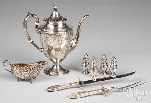 Group of sterling silver and a carving set