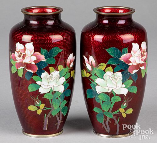 Pair of Chinese or Japanese cloisonne vases