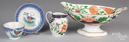 Gaudy Welsh footed bowl and other porcelains