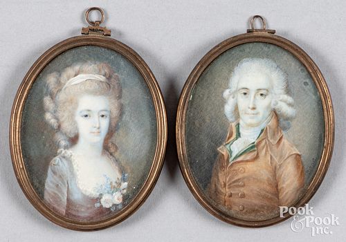Pair of French miniature watercolor portraits