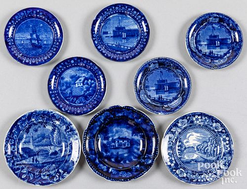 Five Historical blue Staffordshire cup plates