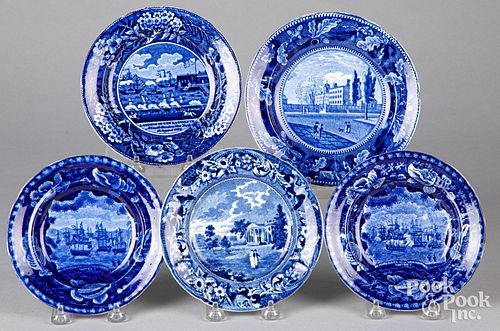 Five Historical blue Staffordshire plates
