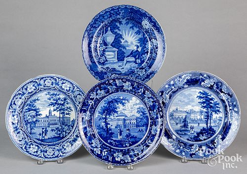Four Historical blue Staffordshire plates