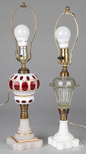 Two glass table lamps.