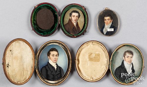 Four miniature watercolor portraits of gentlemen