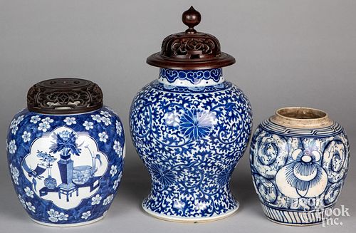 Three Chinese blue and white porcelain jars
