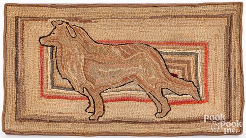 American hooked rug of a dog