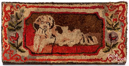 American hooked rug of a dog