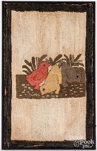 American hooked rug of three birds