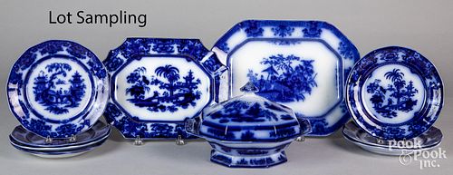 Chapoo pattern flow blue porcelain.