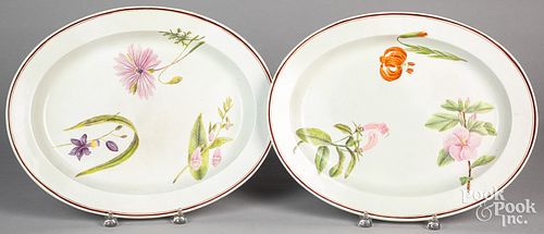 Pair of pearlware botanical platters