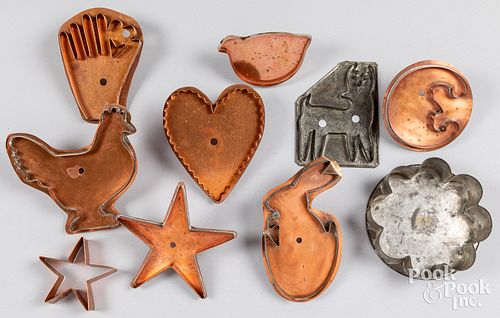 Tin and copper cookie cutters.