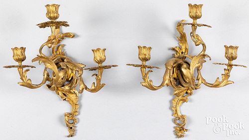 Pair of gilt brass wall sconces