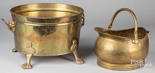 Brass bucket and coal skuttle.