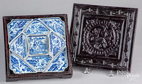 Chinese Canton porcelain condiment set with case