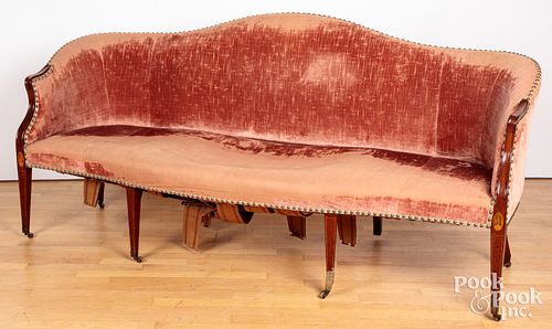 Hepplewhite mahogany sofa, 19th c., with line inla