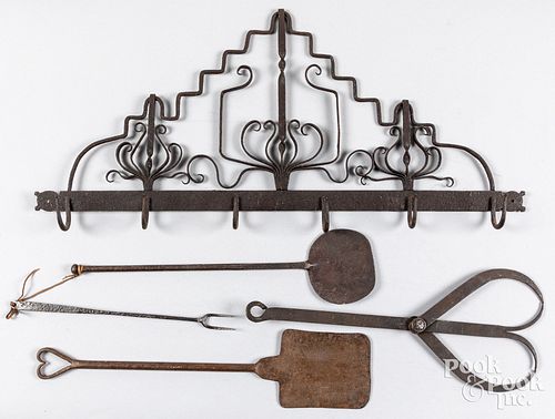 Wrought iron utensil rack and utensils