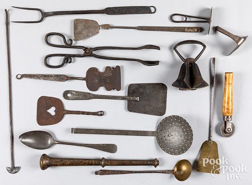 Wrought iron utensils and kitchen accessories.