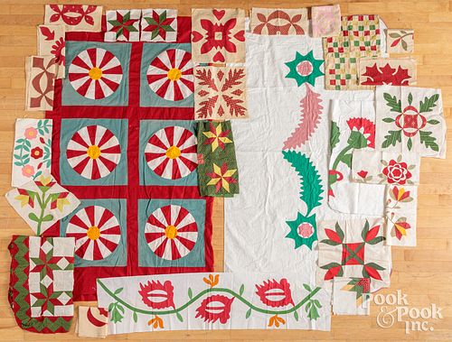 Textiles, to include quilt squares, quilt top, etc
