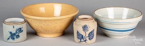 Yellowware mixing bowl and stoneware