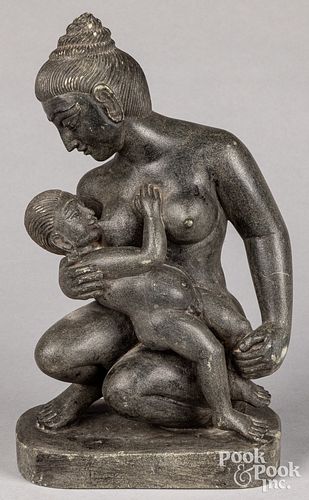 Southeast Asian carved stone mother and child