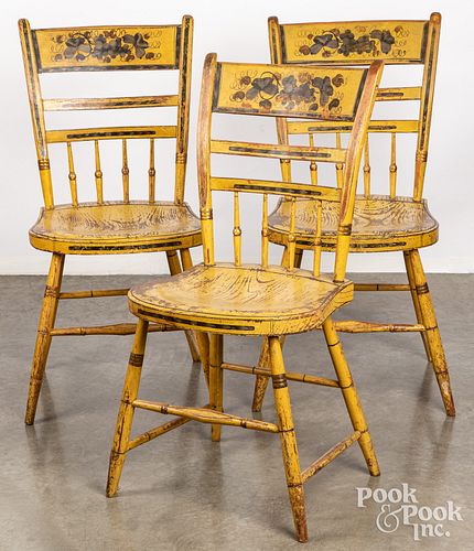 Three painted half spindleback chairs