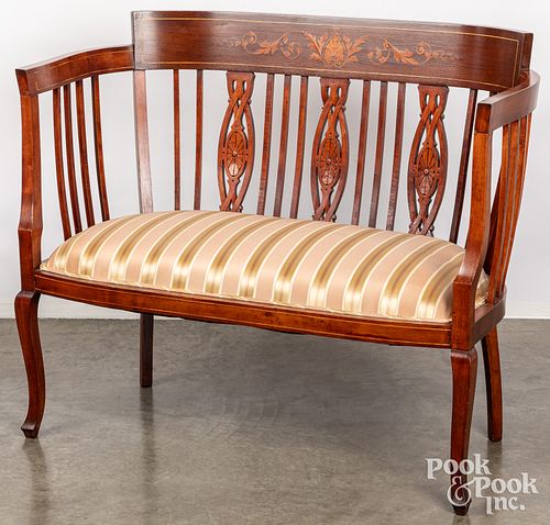 Marquetry inlaid mahogany love seat
