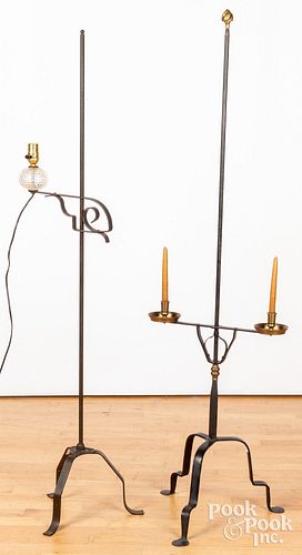 Iron and brass candlestand and floor lamp 20th c.