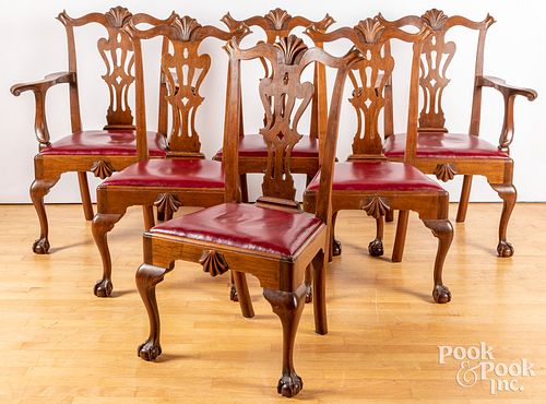 Set of six Chippendale style walnut dining chairs.