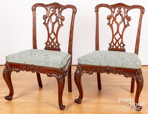 Pair of Chippendale style carved mahogany chair