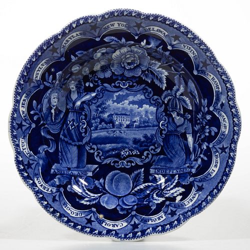 STAFFORDSHIRE AMERICAN HISTORICAL TRANSFER-PRINTED CERAMIC SOUP PLATE