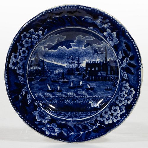 STAFFORDSHIRE AMERICAN HISTORICAL TRANSFER-PRINTED CERAMIC CUP PLATE