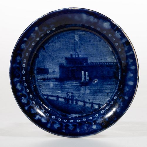 STAFFORDSHIRE AMERICAN VIEW TRANSFER-PRINTED CERAMIC CUP PLATE
