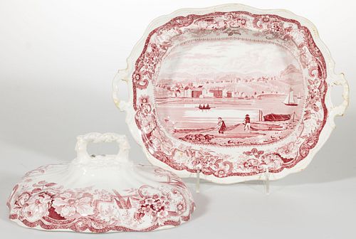 STAFFORDSHIRE AMERICAN VIEW TRANSFER-PRINTED CERAMIC COVERED VEGETABLE DISH