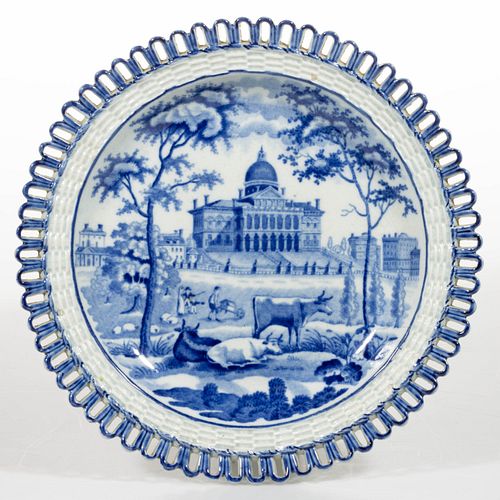 STAFFORDSHIRE AMERICAN VIEW TRANSFER-PRINTED CERAMIC RETICULATED PLATE