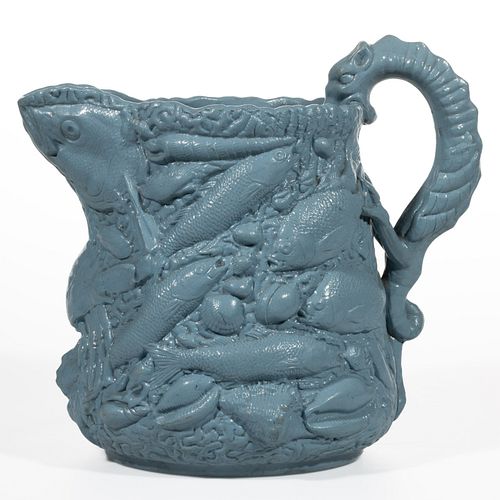 AMERICAN E. & W. BENNETT ATTRIBUTED MARINE LIFE POTTERY PITCHER