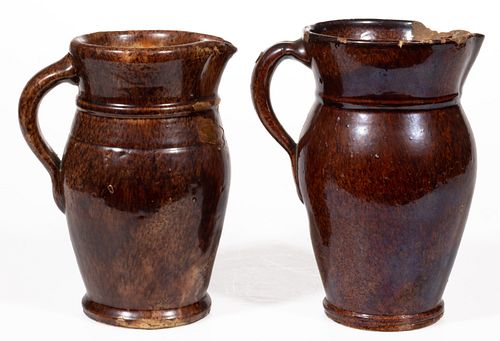 STRASBURG, SHENANDOAH VALLEY OF VIRGINIA EARTHENWARE / REDWARE PITCHERS, LOT OF TWO