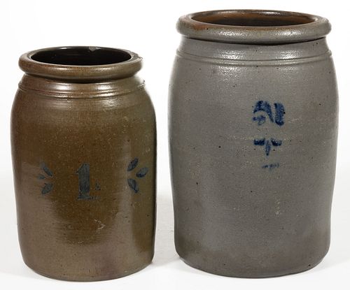 WESTERN PENNSYLVANIA STENCILED STONEWARE JARS, LOT OF TWO