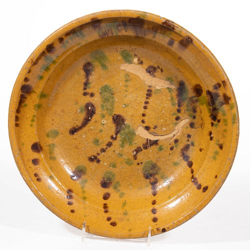 AMERICAN DECORATED EARTHENWARE / REDWARE DISH